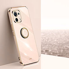 Custodia Silicone Ultra Sottile Morbida Cover con Magnetico Anello Supporto T07 per Xiaomi Mi 11 Lite 4G Oro