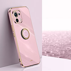 Custodia Silicone Ultra Sottile Morbida Cover con Magnetico Anello Supporto T07 per Xiaomi Mi 11 Lite 4G Rosa