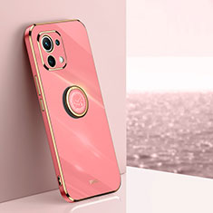 Custodia Silicone Ultra Sottile Morbida Cover con Magnetico Anello Supporto T07 per Xiaomi Mi 11 Lite 5G Rosa Caldo