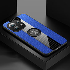 Custodia Silicone Ultra Sottile Morbida Cover con Magnetico Anello Supporto T08 per Xiaomi Mi 11 5G Blu