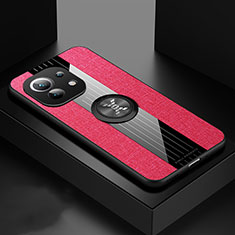 Custodia Silicone Ultra Sottile Morbida Cover con Magnetico Anello Supporto T08 per Xiaomi Mi 11 Lite 5G Rosso