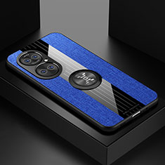 Custodia Silicone Ultra Sottile Morbida Cover con Magnetico Anello Supporto X01L per Huawei P50 Pro Blu