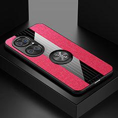 Custodia Silicone Ultra Sottile Morbida Cover con Magnetico Anello Supporto X01L per Huawei P50 Pro Rosso
