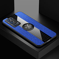 Custodia Silicone Ultra Sottile Morbida Cover con Magnetico Anello Supporto X01L per Oppo Reno6 Pro+ Plus 5G Blu