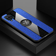 Custodia Silicone Ultra Sottile Morbida Cover con Magnetico Anello Supporto X01L per Samsung Galaxy A12 Blu