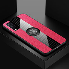 Custodia Silicone Ultra Sottile Morbida Cover con Magnetico Anello Supporto X01L per Vivo Y20T Rosso