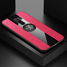 Custodia Silicone Ultra Sottile Morbida Cover con Magnetico Anello Supporto X01L per Xiaomi Redmi 9 Prime India Rosso