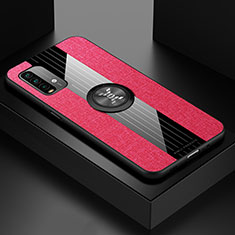 Custodia Silicone Ultra Sottile Morbida Cover con Magnetico Anello Supporto X01L per Xiaomi Redmi 9T 4G Rosso