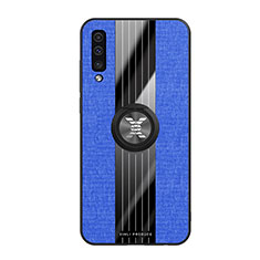 Custodia Silicone Ultra Sottile Morbida Cover con Magnetico Anello Supporto X02L per Samsung Galaxy A50S Blu