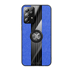 Custodia Silicone Ultra Sottile Morbida Cover con Magnetico Anello Supporto X02L per Samsung Galaxy A52 5G Blu