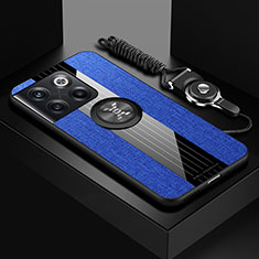 Custodia Silicone Ultra Sottile Morbida Cover con Magnetico Anello Supporto X03L per OnePlus 10T 5G Blu