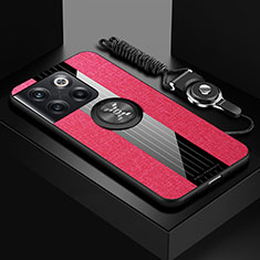 Custodia Silicone Ultra Sottile Morbida Cover con Magnetico Anello Supporto X03L per OnePlus 10T 5G Rosso
