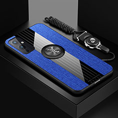 Custodia Silicone Ultra Sottile Morbida Cover con Magnetico Anello Supporto X03L per OnePlus 9 5G Blu