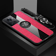 Custodia Silicone Ultra Sottile Morbida Cover con Magnetico Anello Supporto X03L per OnePlus Ace 5G Rosso