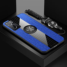 Custodia Silicone Ultra Sottile Morbida Cover con Magnetico Anello Supporto X03L per Oppo A76 Blu