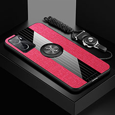 Custodia Silicone Ultra Sottile Morbida Cover con Magnetico Anello Supporto X03L per Oppo A76 Rosso