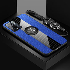 Custodia Silicone Ultra Sottile Morbida Cover con Magnetico Anello Supporto X03L per Oppo A77 5G Blu