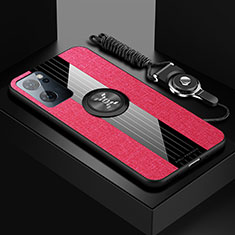 Custodia Silicone Ultra Sottile Morbida Cover con Magnetico Anello Supporto X03L per Oppo Find X5 Lite 5G Rosso