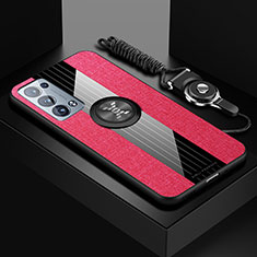Custodia Silicone Ultra Sottile Morbida Cover con Magnetico Anello Supporto X03L per Oppo Reno6 Pro 5G Rosso