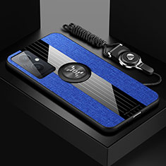 Custodia Silicone Ultra Sottile Morbida Cover con Magnetico Anello Supporto X03L per Oppo Reno7 Lite 5G Blu