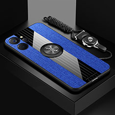 Custodia Silicone Ultra Sottile Morbida Cover con Magnetico Anello Supporto X03L per Realme 10 5G Blu