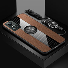 Custodia Silicone Ultra Sottile Morbida Cover con Magnetico Anello Supporto X03L per Realme GT Neo3 5G Marrone