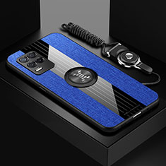 Custodia Silicone Ultra Sottile Morbida Cover con Magnetico Anello Supporto X03L per Realme Q3 5G Blu