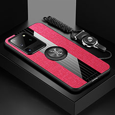 Custodia Silicone Ultra Sottile Morbida Cover con Magnetico Anello Supporto X03L per Samsung Galaxy S20 Ultra Rosso