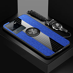 Custodia Silicone Ultra Sottile Morbida Cover con Magnetico Anello Supporto X03L per Vivo iQOO Neo6 SE 5G Blu