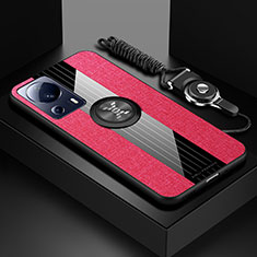 Custodia Silicone Ultra Sottile Morbida Cover con Magnetico Anello Supporto X03L per Xiaomi Mi 13 Lite 5G Rosso