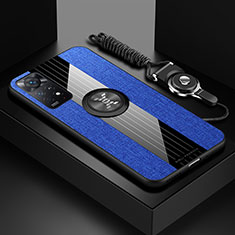 Custodia Silicone Ultra Sottile Morbida Cover con Magnetico Anello Supporto X03L per Xiaomi Poco X4 Pro 5G Blu