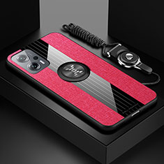 Custodia Silicone Ultra Sottile Morbida Cover con Magnetico Anello Supporto X03L per Xiaomi Redmi Note 11T Pro+ Plus 5G Rosso