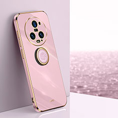 Custodia Silicone Ultra Sottile Morbida Cover con Magnetico Anello Supporto XL1 per Huawei Honor Magic5 Pro 5G Rosa Caldo