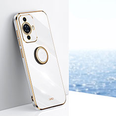 Custodia Silicone Ultra Sottile Morbida Cover con Magnetico Anello Supporto XL1 per Huawei Nova 11 Pro Bianco