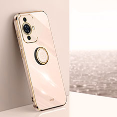 Custodia Silicone Ultra Sottile Morbida Cover con Magnetico Anello Supporto XL1 per Huawei Nova 11 Pro Oro Rosa