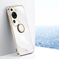 Custodia Silicone Ultra Sottile Morbida Cover con Magnetico Anello Supporto XL1 per Huawei P60 Art Bianco