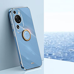Custodia Silicone Ultra Sottile Morbida Cover con Magnetico Anello Supporto XL1 per Huawei P60 Art Blu