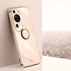 Custodia Silicone Ultra Sottile Morbida Cover con Magnetico Anello Supporto XL1 per Huawei P60 Art Oro Rosa