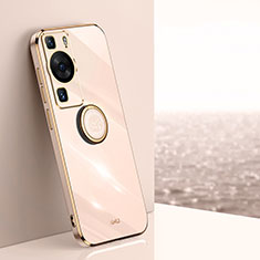 Custodia Silicone Ultra Sottile Morbida Cover con Magnetico Anello Supporto XL1 per Huawei P60 Oro Rosa