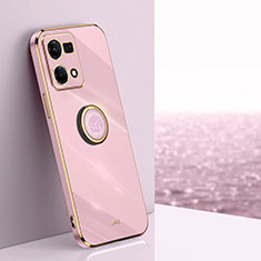 Custodia Silicone Ultra Sottile Morbida Cover con Magnetico Anello Supporto XL1 per Oppo F21 Pro 4G Rosa