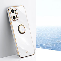 Custodia Silicone Ultra Sottile Morbida Cover con Magnetico Anello Supporto XL1 per Oppo Find X5 Pro 5G Bianco