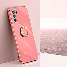 Custodia Silicone Ultra Sottile Morbida Cover con Magnetico Anello Supporto XL1 per Oppo Reno6 Pro 5G India Rosa Caldo