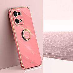 Custodia Silicone Ultra Sottile Morbida Cover con Magnetico Anello Supporto XL1 per Oppo Reno7 4G Rosa Caldo