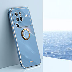 Custodia Silicone Ultra Sottile Morbida Cover con Magnetico Anello Supporto XL1 per Vivo X80 Pro 5G Blu