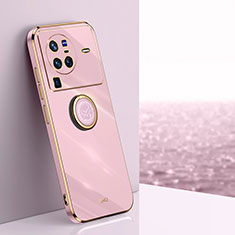 Custodia Silicone Ultra Sottile Morbida Cover con Magnetico Anello Supporto XL1 per Vivo X80 Pro 5G Rosa