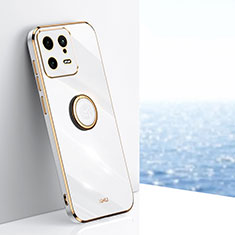 Custodia Silicone Ultra Sottile Morbida Cover con Magnetico Anello Supporto XL1 per Xiaomi Mi 13 5G Bianco