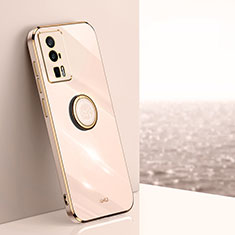 Custodia Silicone Ultra Sottile Morbida Cover con Magnetico Anello Supporto XL1 per Xiaomi Poco F5 Pro 5G Oro