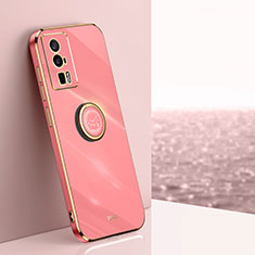 Custodia Silicone Ultra Sottile Morbida Cover con Magnetico Anello Supporto XL1 per Xiaomi Poco F5 Pro 5G Rosa Caldo