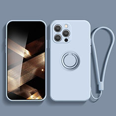 Custodia Silicone Ultra Sottile Morbida Cover con Magnetico Anello Supporto YK1 per Apple iPhone 13 Pro Max Azzurro