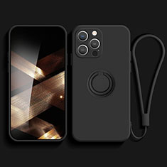 Custodia Silicone Ultra Sottile Morbida Cover con Magnetico Anello Supporto YK1 per Apple iPhone 13 Pro Max Nero